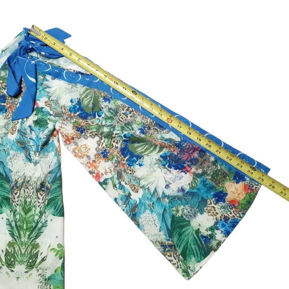 Sheilay Blouse Womens Small Blue Floral Cold Shoulder Bell Sleeve Top New - Picture 6 of 16